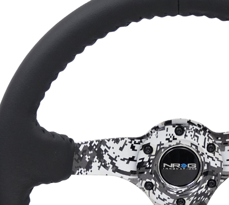 NRG RST-036DC-R Reinforced Steering Wheel (350mm / 3in. Deep) Blk Leather w/Hydrodipped Digi-Camo Spokes