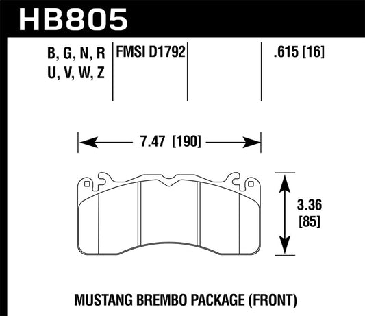 Hawk Performance HB805U.615 Hawk 15-17 Ford Mustang Brembo Package DTC-70 Front Brake Pads