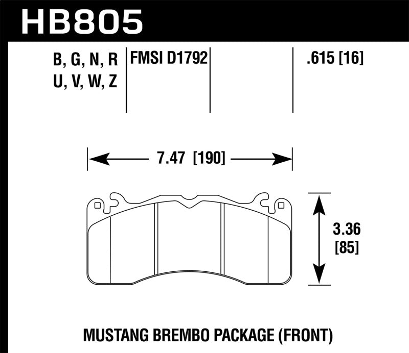 Hawk Performance HB805U.615 Hawk 15-17 Ford Mustang Brembo Package DTC-70 Front Brake Pads