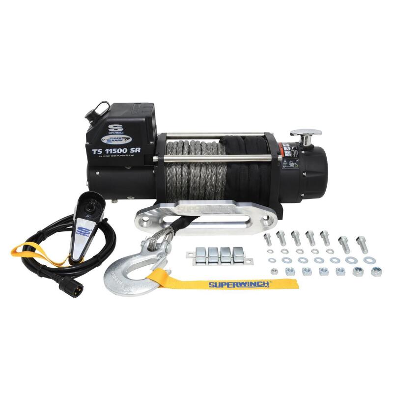 Superwinch 1511201 11500 LBS 12V DC 3/8in x 80ft Synthetic Rope Tiger Shark 11500 Winch