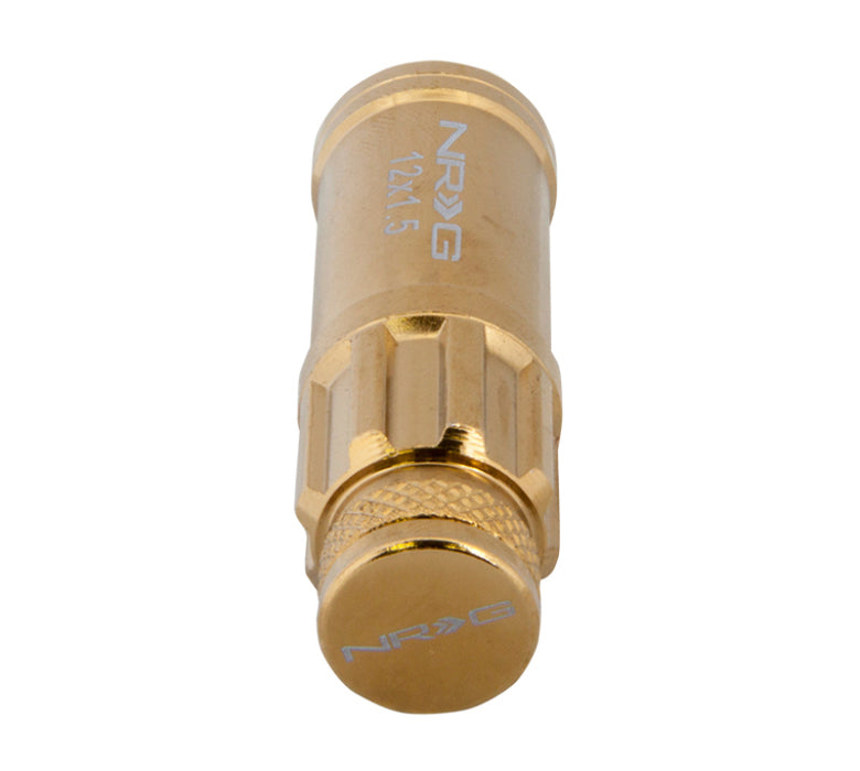 NRG LN-LS700CG-21 700 Series M12 X 1.5 Steel Lug Nut w/Dust Cap Cover Set 21 Pc w/Locks & Socket - Chrome Gold
