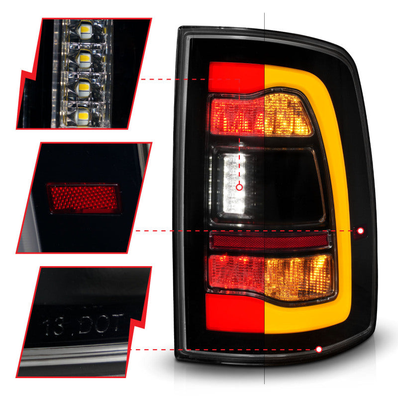 ANZO 311472 09-18 Dodge RAM 1500 Sequential LED Taillights Smoke Black w/Switchback Amber Signal
