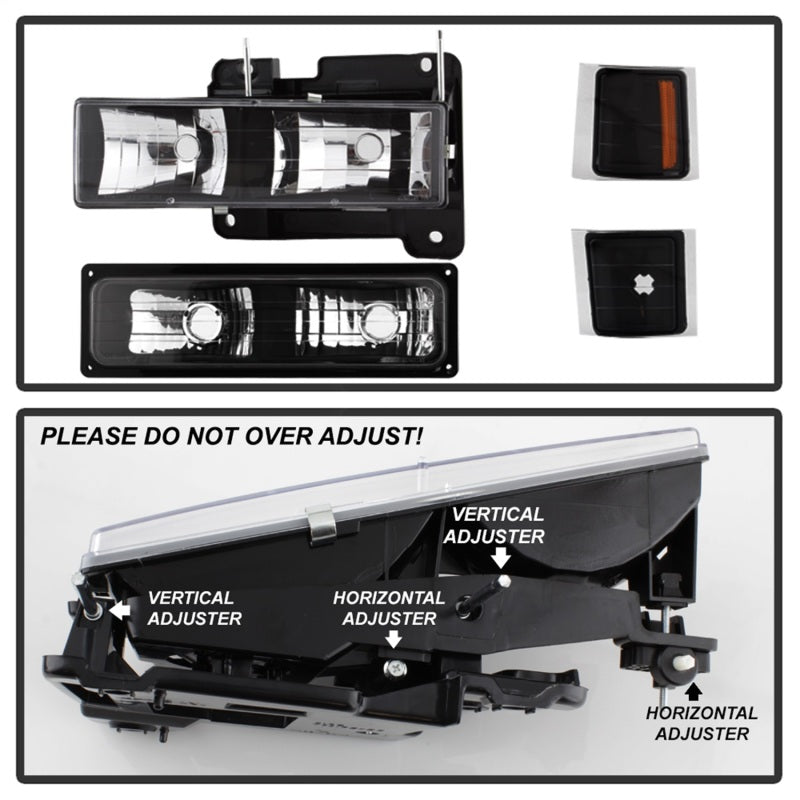SPYDER 5072221 xTune Chevy Suburban 94-98 Headlights w/ Corner & Parking Lights 8pcs Black HD-JH-CCK88-AM-BK-SET
