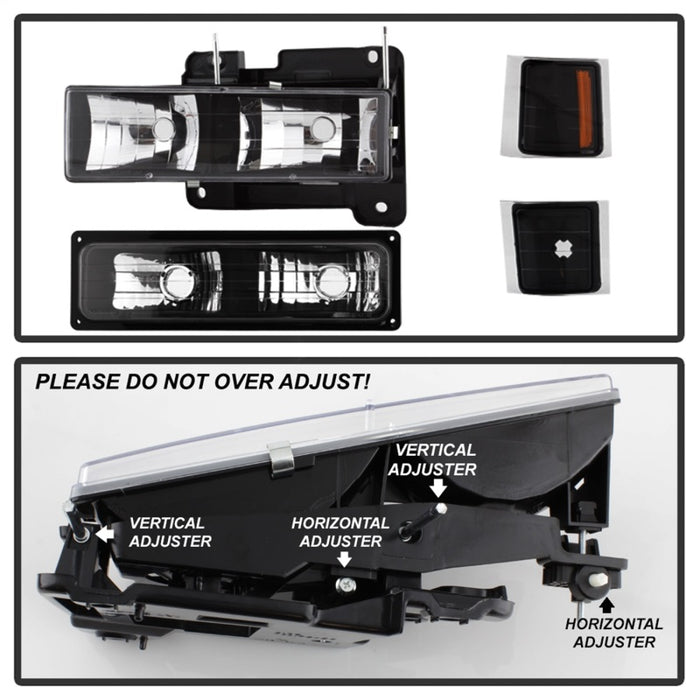 SPYDER 5072221 xTune Chevy Suburban 94-98 Headlights w/ Corner & Parking Lights 8pcs Black HD-JH-CCK88-AM-BK-SET