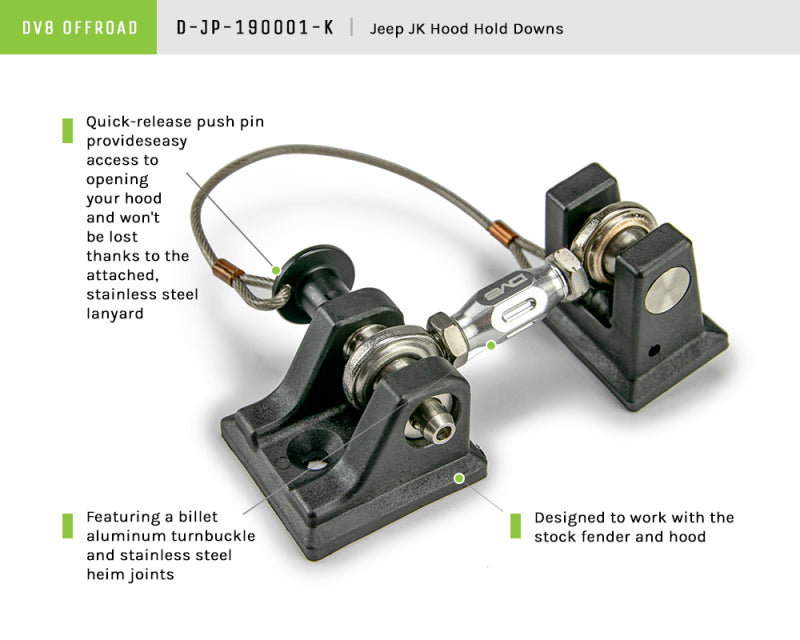 DV8 Offroad D-JP-190001-K 2007-2018 Jeep JK Hood Hold Downs