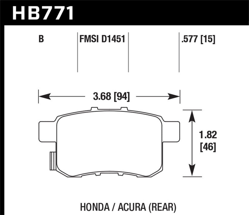 Hawk Performance HB771B.597 Hawk 08-16 Honda Accord High Performance Street 5.0 Rear Brake Pads