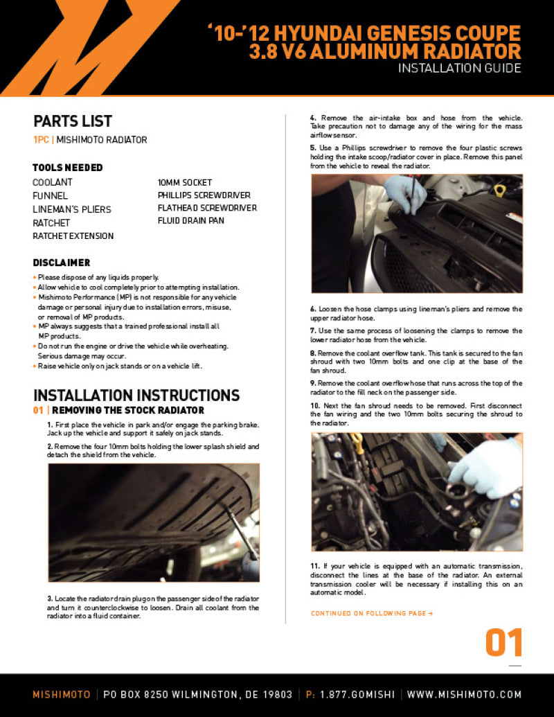 Mishimoto MMRAD-GEN6-10 10-12 Hyundai Genesis Coupe 3.8L V6 Performance Aluminum Radiator