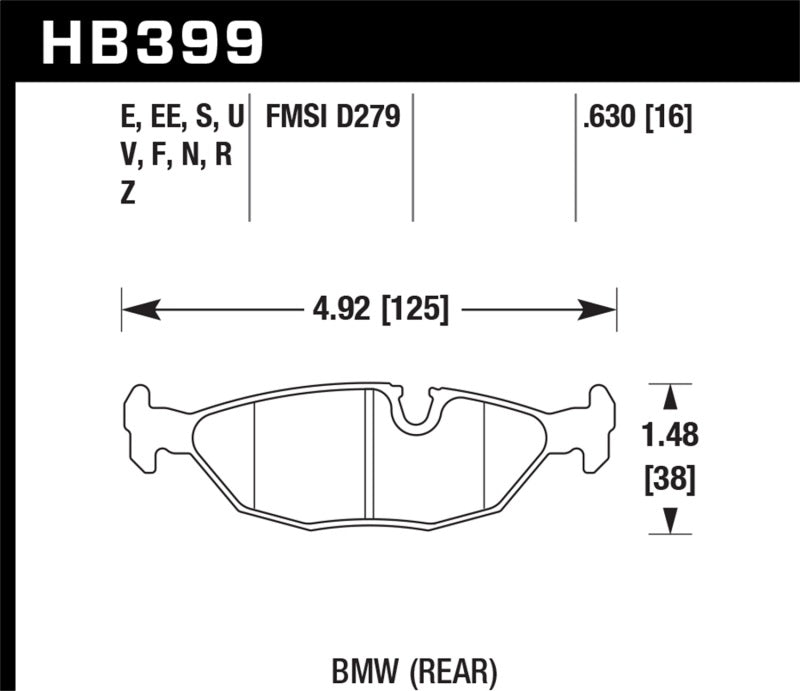 Hawk Performance HB399E.630 Hawk 84-4/91 BMW 325 (E30)Blue 9012 Rear Race Pads (NOT FOR STREET USE)