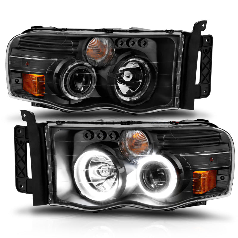 ANZO 111490 2002-2005 Dodge RAM 1500 Projector Headlights w/ Halo Black Clear Amber