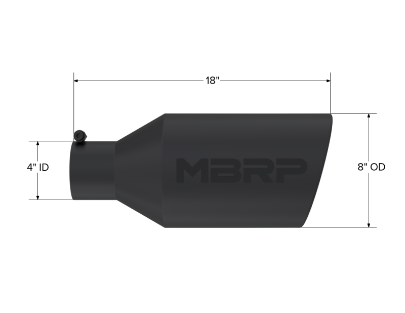 MBRP T5128BLK Universal Tip 8in O.D. Rolled End 4in inlet 18in length Black