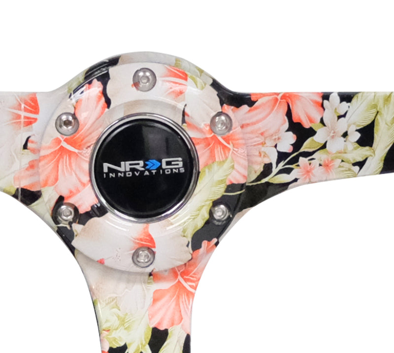NRG RST-036FL-S Reinforced Steering Wheel (350mm / 3in. Deep) Blk Suede Floral Dipped w/ Blk Baseball Stitch
