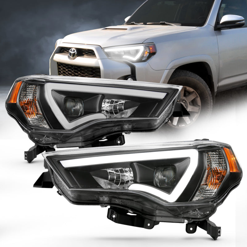 ANZO 111416 14-18 Toyota 4 Runner Plank Style Projector Headlights Black w/ Amber