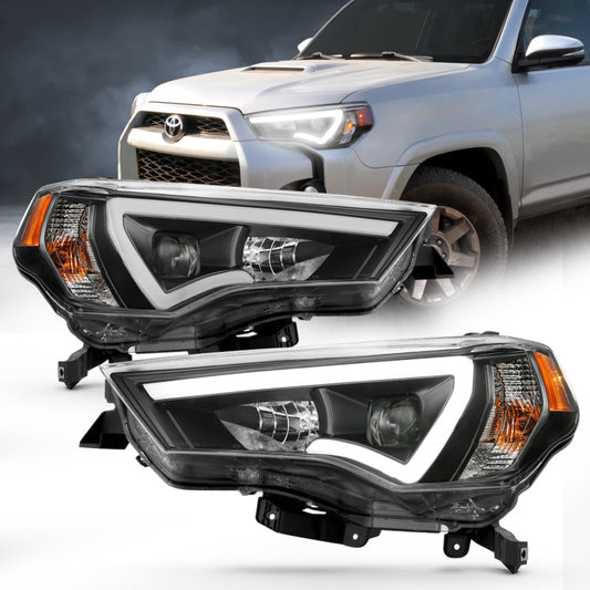ANZO 111416 14-18 Toyota 4 Runner Plank Style Projector Headlights Black w/ Amber