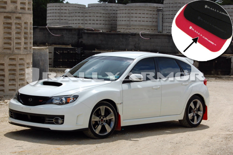 Rally Armor MF15-UR-RD/WH 08-11 Subaru STI (Hatch Only) / 11-14 WRX (Hatch Only) Red UR Mud Flap w/White Logo