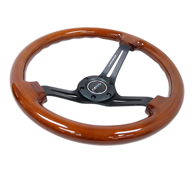 NRG RST-018BR-BK Reinforced Steering Wheel (350mm / 3in. Deep) Brown Wood w/Blk Matte Spoke/Black Center Mark