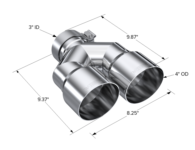 MBRP T5183 3in ID / Dual 4in OD Out Staggered L 9.37in / R 9.87in Single Wall T304 SS Univ Exhaust Tip