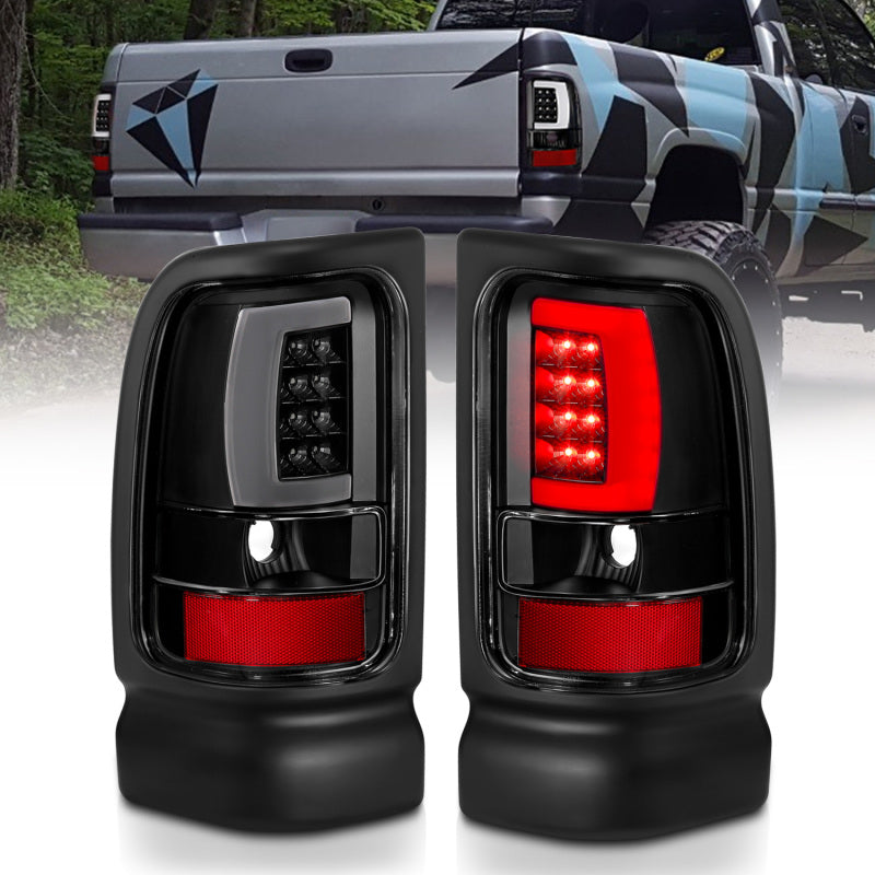 ANZO 311339 1994-2001 Dodge RAM 1500 LED Taillights Plank Style Black w/Clear Lens