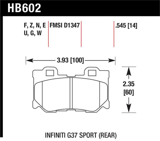 Hawk Performance HB602F.545 Hawk Infiniti G37 Sport HPS Street Rear Brake Pads
