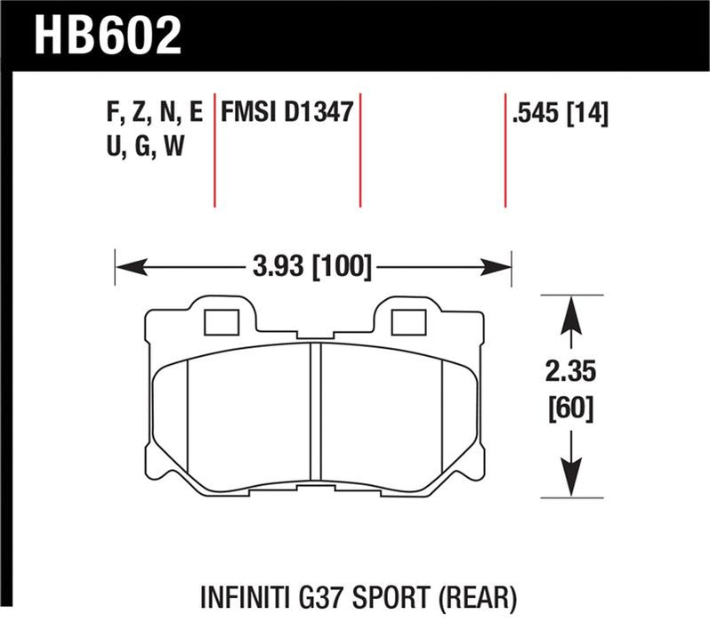 Hawk Performance HB602F.545 Hawk Infiniti G37 Sport HPS Street Rear Brake Pads