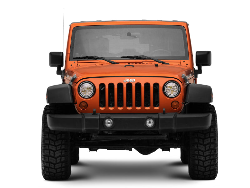 Raxiom J108047 97-18 Jeep Wrangler TJ/JK Axial Spider LED Headlight w/ Amber DRL- Chrome Hsng (Clear Lens)