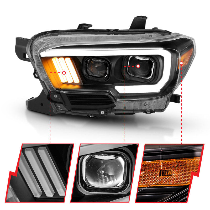 ANZO 111379 2016-2017 Toyota Tacoma Projector Headlights w/ Plank Style Design Black/Amber w/ DRL