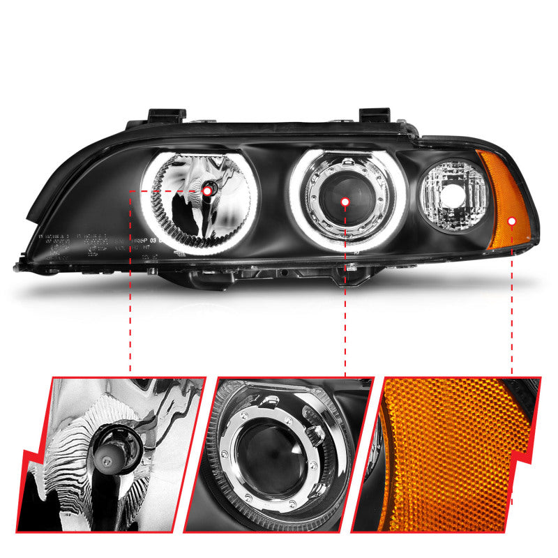 ANZO 121017 1997-2001 BMW 5 Series Projector Headlights w/ Halo Black
