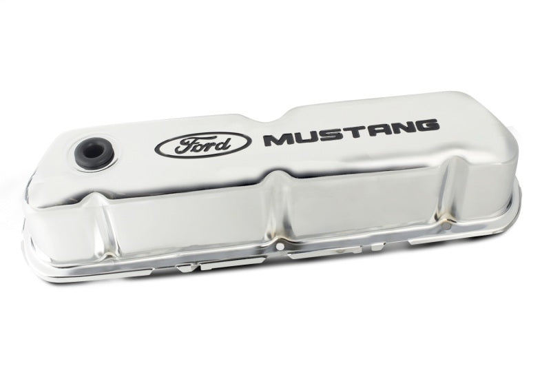 Ford Racing 302-100 Ford Mustang Logo Stamped Steel Chrome Valve Covers