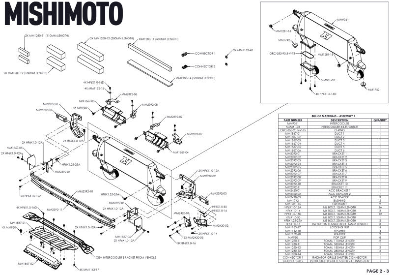 Mishimoto MMINT-BR23-21HKBKBK 21+ Bronco 2.3L High Mount INT Kit BK Core BK Pipes