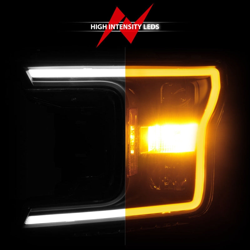 ANZO 111509 2018-2020 Ford F-150 Projector Headlight w/ Plank Style Switchback Black Housing