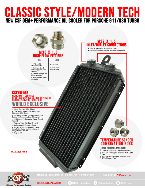 CSF 8168 65-89 Porsche 911 / 930 OEM+ High-Performance Oil Cooler