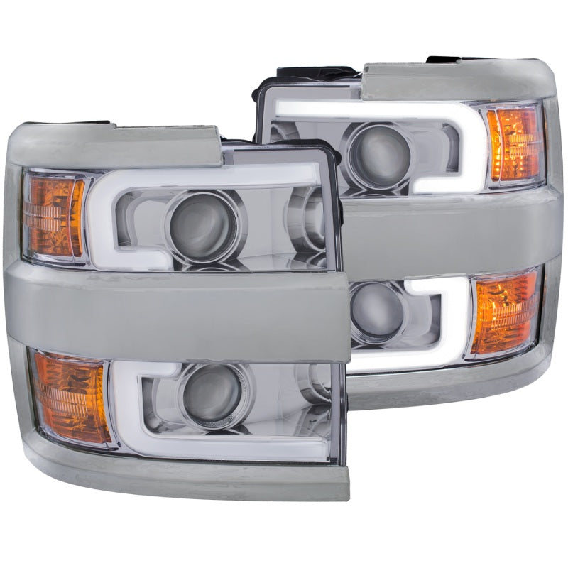 ANZO 111360 2015-2016 Chevrolet Silverado Projector Headlights w/ Plank Style Design Chrome w/ Amber