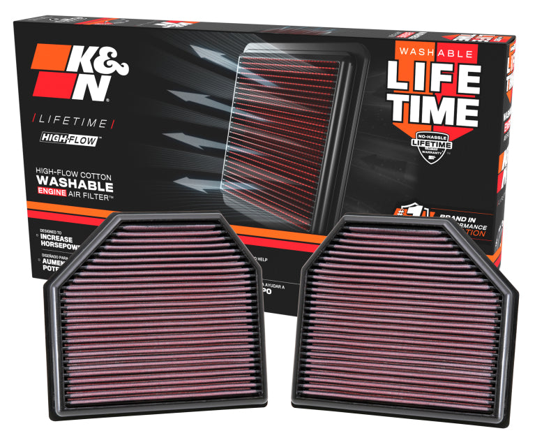 K&N Engineering 33-2488 K&N Replacement Air Filter for 11-14 BMW M5/M6 4.4L V8 / 2015 M4/M3 3.0L I6 (2 per box)