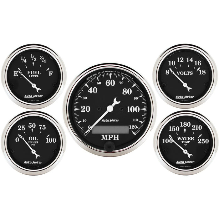 AutoMeter 1709 Gauge Kit 5 Pc. 3-1/8in. & 2-1/16in. Elec. Speedometer Old Tyme Black