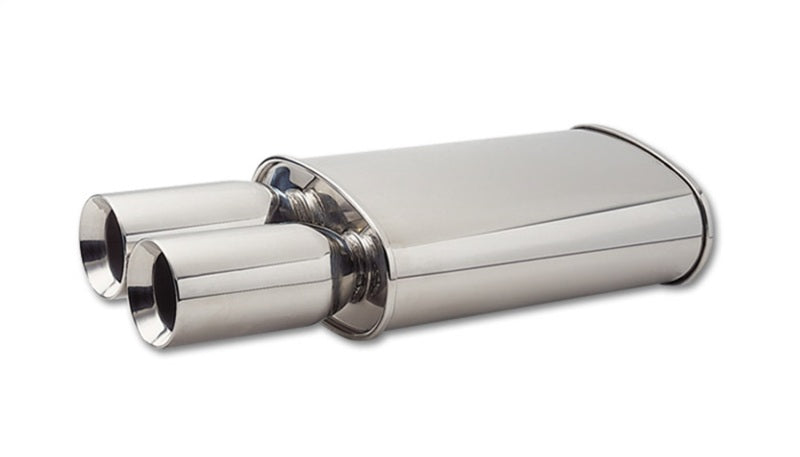 Vibrant 1040 StreetPower Oval Muffler w/ Dual 3.5in Round Tips Straight Cut Beveled Edge 2.5in inlet I.D.