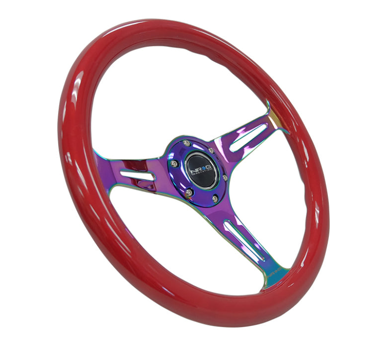 NRG ST-015MC-RD Classic Wood Grain Steering Wheel (350mm) Red Grip w/Neochrome 3-Spoke Center