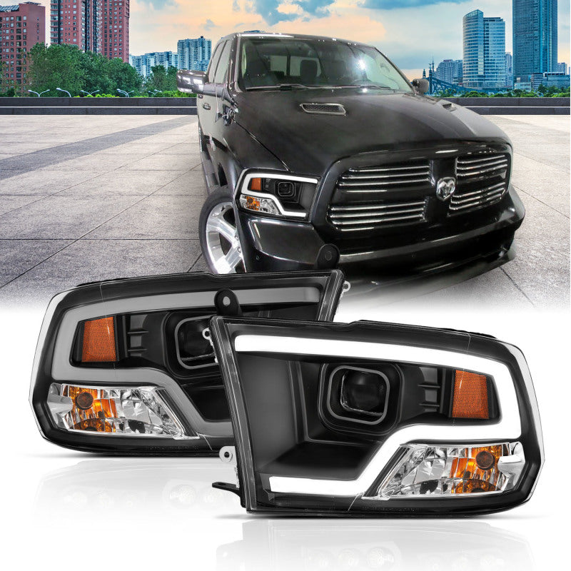 ANZO 111404 09-18 Dodge RAM 1500 Plank Style Projector Headlights Black w/ Halo