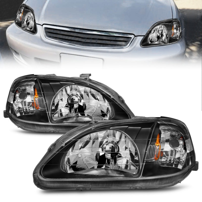 ANZO 121070 1999-2000 Honda Civic Crystal Headlights Black