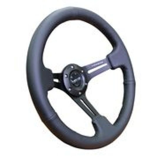 NRG RST-018R Reinforced Steering Wheel (350mm / 3in. Deep) Black Leather w/ Black Stitching