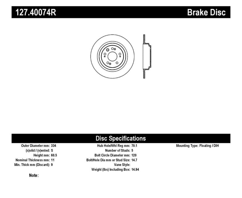 Stoptech 127.40074R StopTech Slotted & Drilled Sport Brake Rotor