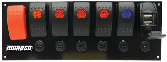 Moroso MOR74194 Rocker LED Switch Panel w/Breakers & USB Ports
