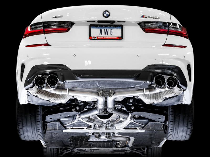 AWE Tuning 3020-42078 2019+ BMW M340i (G20) Track Edition Exhaust - Quad Chrome Silver Tips