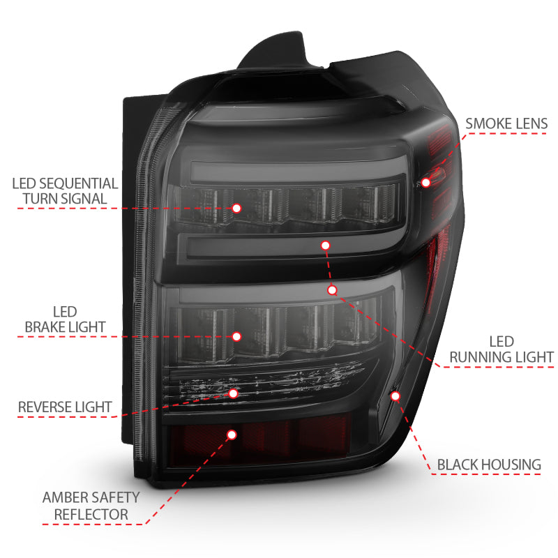 ANZO 311312 2014-2020 Toyota 4Runner T.L Black Housing Smoke Lens Red Light Bar W/Sequential