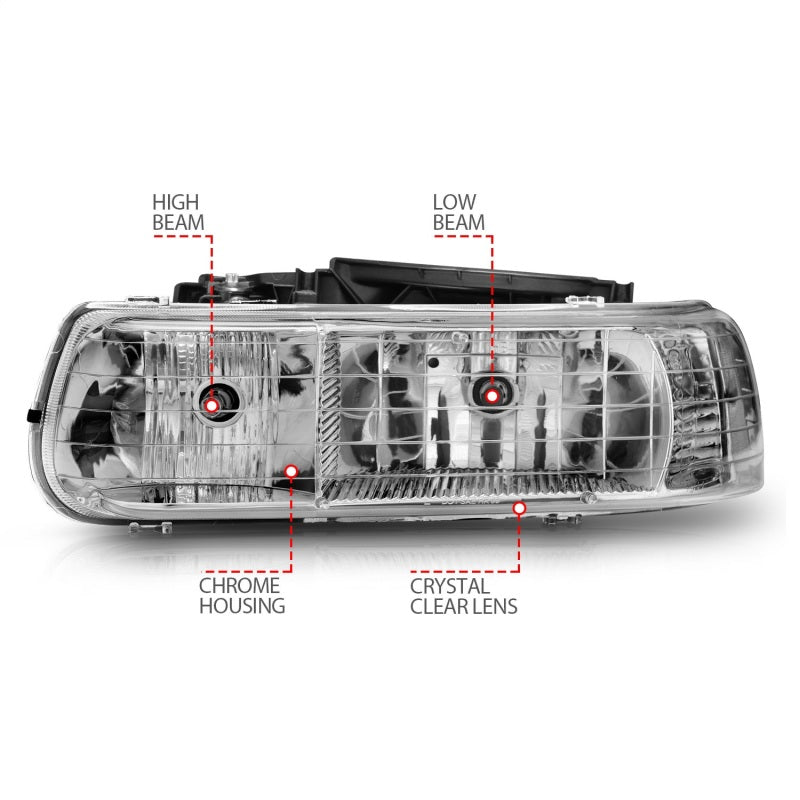 ANZO 111011 1999-2002 Chevrolet Silverado 1500 Crystal Headlights Chrome