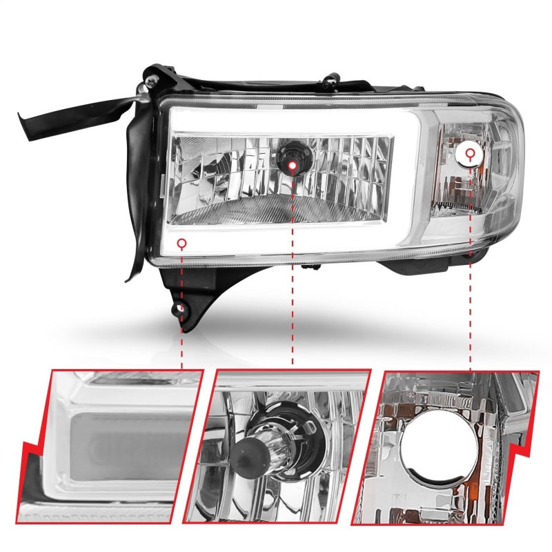 ANZO 111555 94-02 Dodge RAM Crystal Headlight - w/ Light Bar Chrome Housing