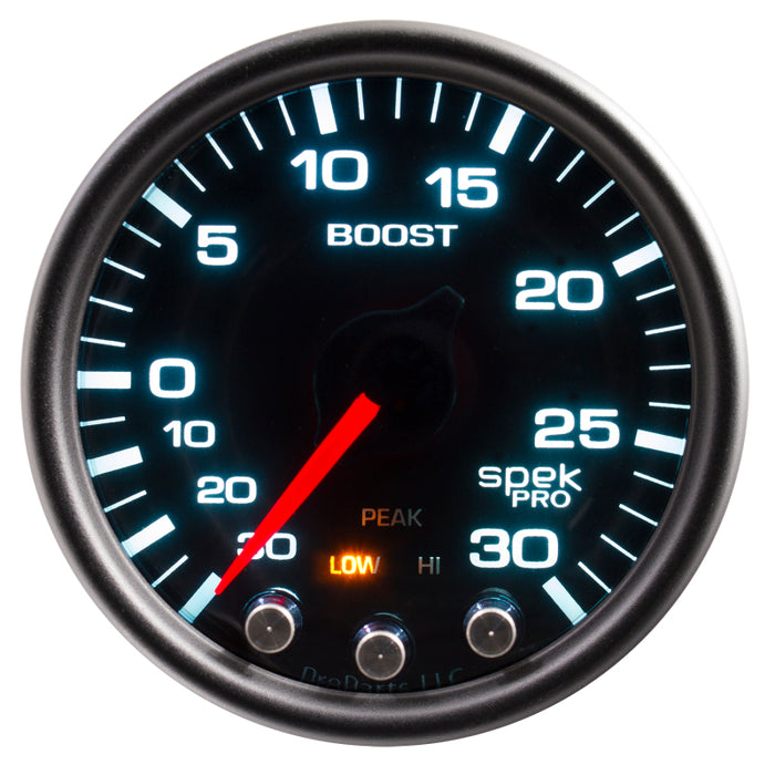 AutoMeter P30252 Autometer Spek-Pro Gauge Vac/Boost 2 1/16in 30Inhg-30psi Stepper Motor Peak & Warn Black/Smoke/Black