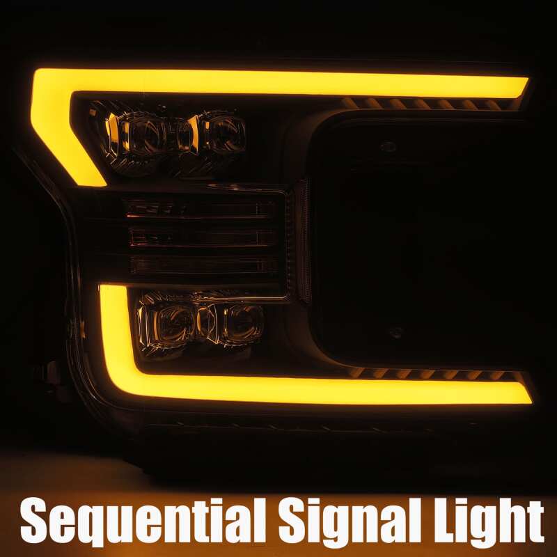 AlphaRex 880181 18-19 Ford F-150 NOVA LED Projector Headlights Plank Style Chrome w/ActivLight/Seq Signal