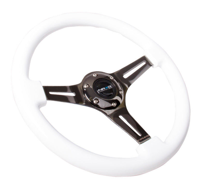 NRG ST-015BK-WT Classic Wood Grain Steering Wheel (350mm) White Paint Grip w/Black 3-Spoke Center