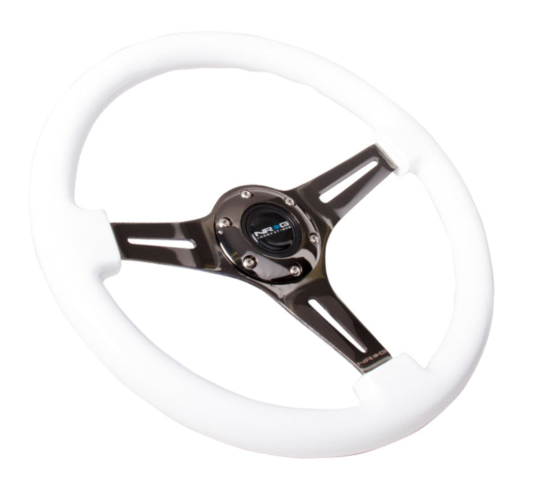 NRG ST-015BK-WT Classic Wood Grain Steering Wheel (350mm) White Paint Grip w/Black 3-Spoke Center