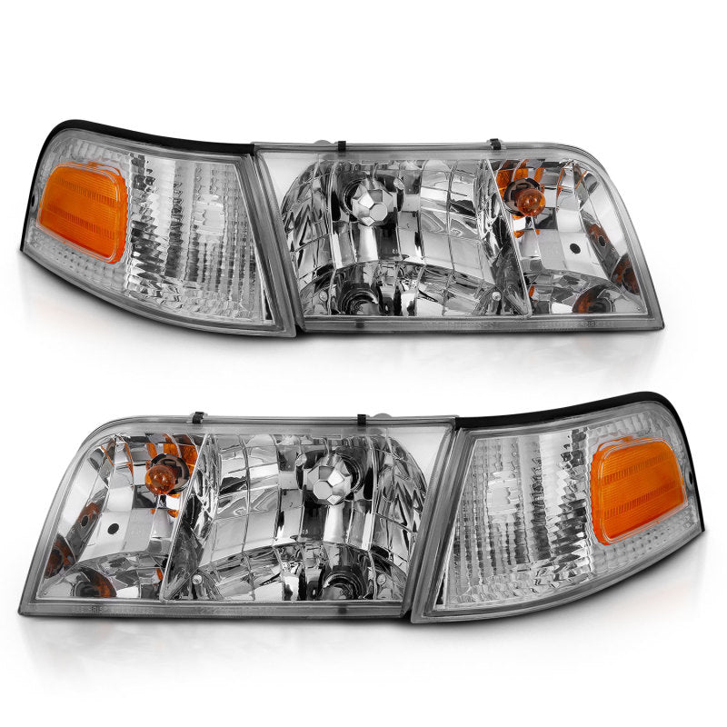 ANZO 121556 1998-2005 Ford Crown Victoria Crystal Headlight Chrome With Bumper Light (OE)