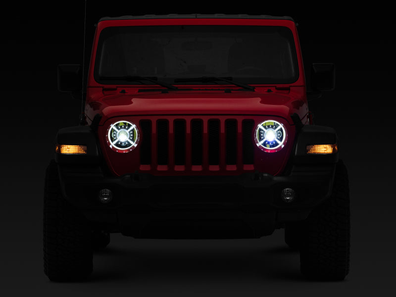 Raxiom J137646 18-22 Jeep Wrangler JL/ JT 9-Inch LED Headlights w/ DRL and Halo- Black Housing (Clear Lens)